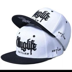 Thug Life Snapback Flat Brim Hat White/Black