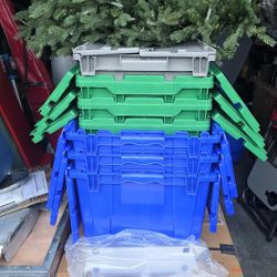 12 Storage boxes: 6 green, 1 gray, 3 blue, and 2 large blue