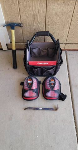 Husky Tool Tote Bag, Knee Pads, Hammer, Firm Price, Read Description For Details.