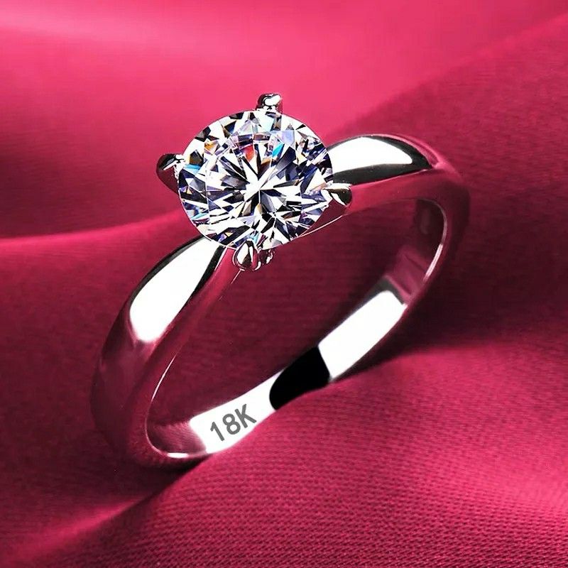 18k White Gold Engagement Ring With Box 