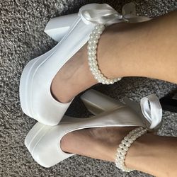 Chunky platform heels with pearls