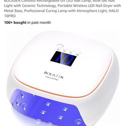 BOLASEN Cordless Rechargeable UV LED Nail Lamp, 60W Gel Nail Light with Ceramic Technology, Portable Wireless LED Nail Dryer with Metal Base, Professi