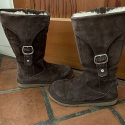 Ugg Brown Suede Boots With Side Zipper Size 8