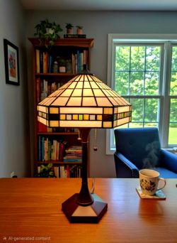 FRANK LLOYD WRIGHT STYLE STAINED SLAG GLASS DESK / TABLE LAMP