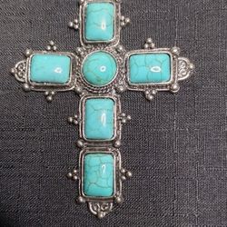 Earth Stone Cross Pendant Cross W/ Turquoise