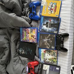 PS4 With  2 Controllers  Red And Black And All Games And Cables 