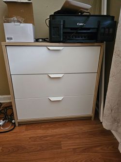 White and Wood 3-Drawer Dresser / Storage Cabinet