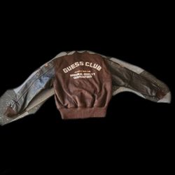 VIntage Brown Leather GUESS Letterman Jacket (Large)