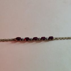 10K Yellow Gold Ruby Diamond Line Tennis Bracelet 1.2ct Ruby Made In Mexico