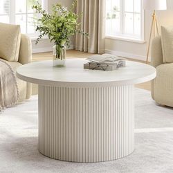 Natural White Tambour Design Round Coffee Table