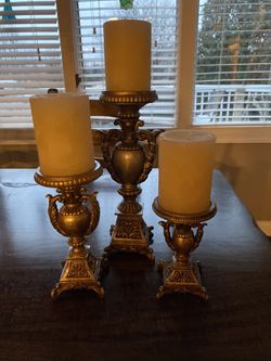 3 Candleholders With Candles