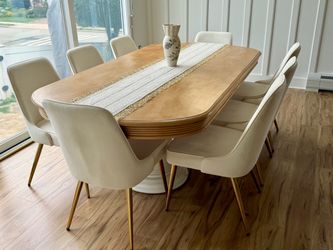 Beautiful 6-8 Seat Dining Table - White/Ivory & Natural Wood