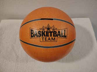 Vintage Basketball Team Bank, made of tin metal, court action scene inside