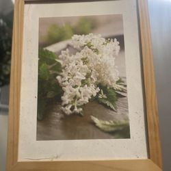 WOOD FRAMED WHITE LILAC FLORAL PRINT WALL ART