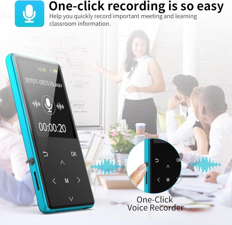 MP3 Player, 64GB MP3 Players Safuciiv MP3 with Bluetooth 5.3, 2.4 in Screen, Lossless Music Player, Support FM Recording, for Gym, Camping, Sports (Bl