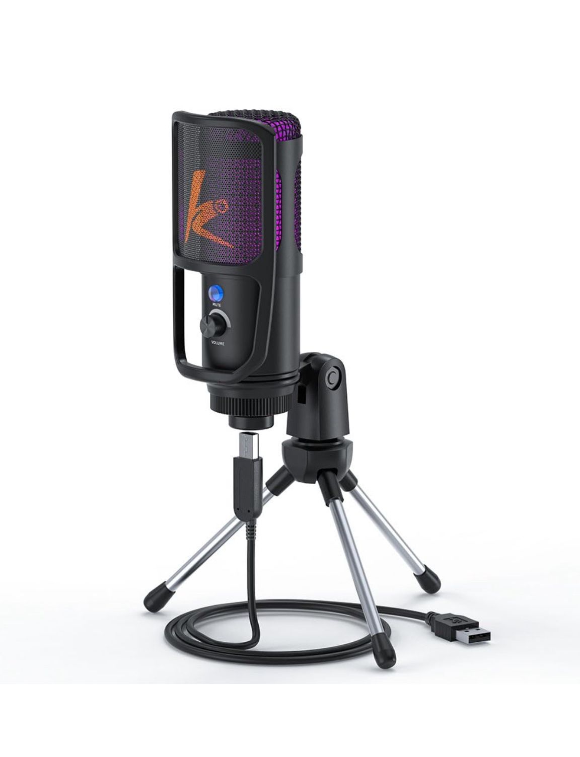 USB Computer Microphone, Mute Button, Streaming Recording, Omnidirectional Capacitor, Volume Control, Adjustable Tripod Stand for PC, Laptop, Mac, You