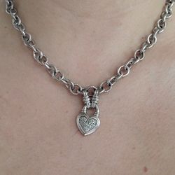 Sterling Charm Necklace With Diamond Heart