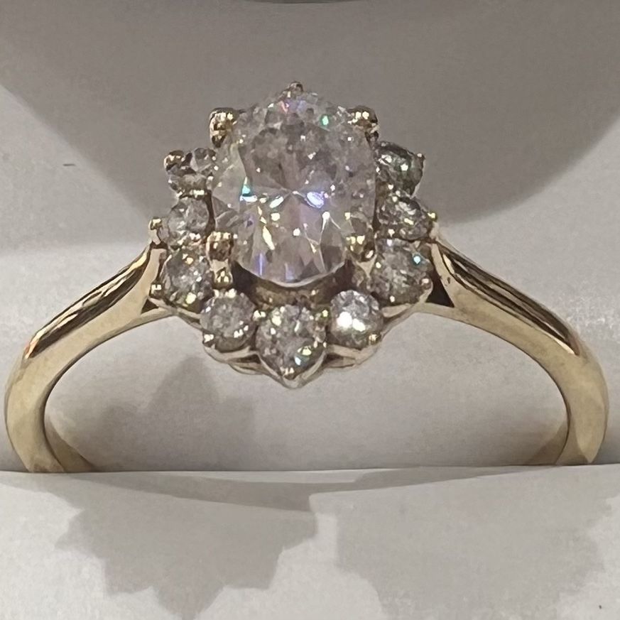 Engagement Ring 14k Gold, 1 Kt T.w Moissanite  Diamond Halo Style