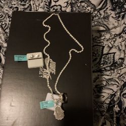925 Solid Silver Diamond Cut Rope Chain With Pendant,earrings And Ring