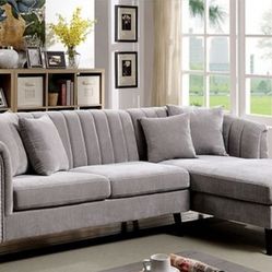 Brand New Grey Chenille Mid Century Modern Style Sectional Sofa