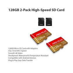 Pro Plus 2-Pack 128GB High-Speed SD Cards + Adapters – Class 10 Memory for 
Camera, Phone, Tablet, Dashcam