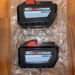 (2)Milwaukee M18 12.0 Ah High Output Redlithium Battery (48-11-1812)