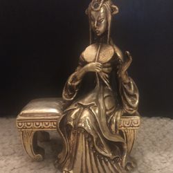 Vintage Ceramic Asian Woman Gold Toned Statue 6 X 4 X9”H