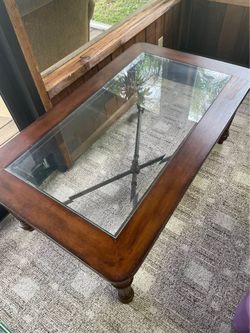 Vintage-Style Solid Wood Mission Coffee Table with Brass Pineapple Accent (Project Piece)