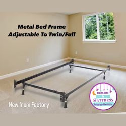 Metal Bed Frame Adjustable To Twin/Full Size Holds Up To 1000 lb. Distributed Weight 63” L. Delivery Available