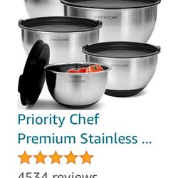 Brand New Priority Chef Premium Stainless Steel Mixing Bowls With Airtight Lids 