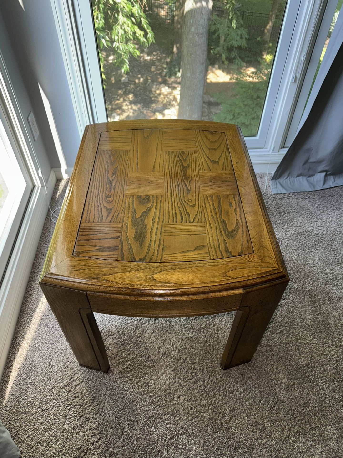 Vintage Parquet Top End Table with Polished Finish