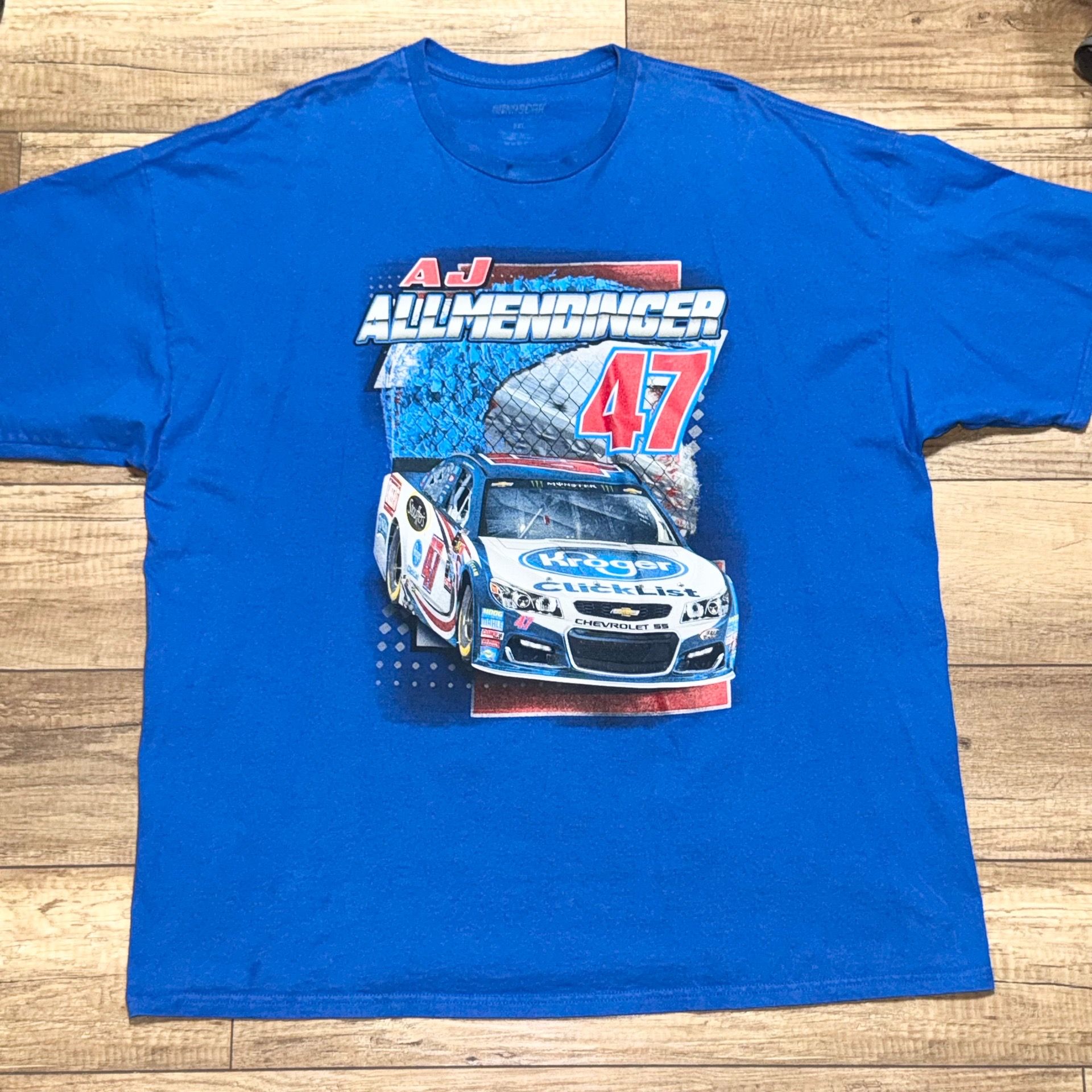 NASCAR AJ Allmendinger JTG Daugherty Racing Blue Car Graphic T Shirt Mens 3XL