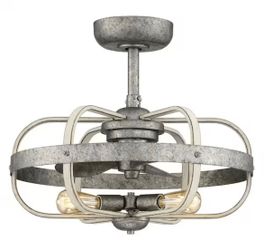 1009HDCGLDI 23 In. Indoor/Outdoor Silver Coastal Farmhouse Dual Mount Caged Ceiling Fan With Light Kit And Remote Control