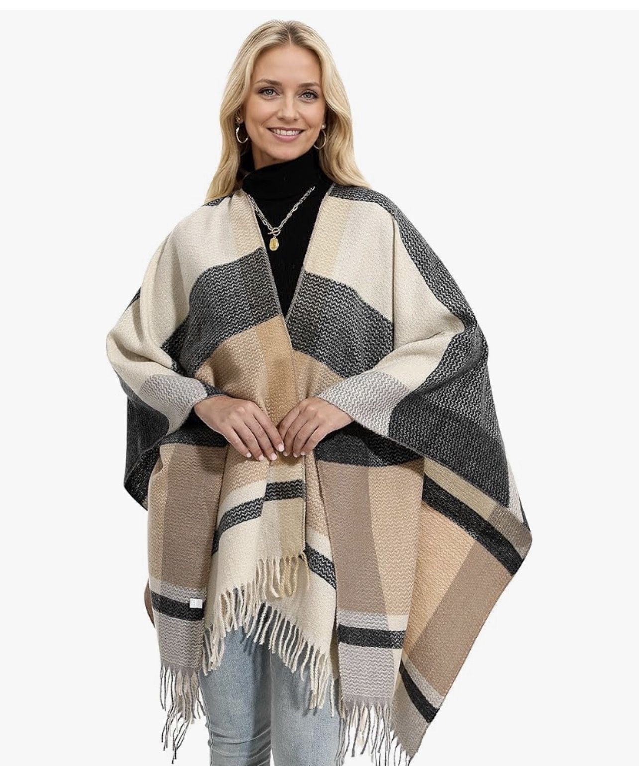 Women's Winter Shawl Wrap for Women–Warm Ponchos with Tassels,Christmas Gift for Mom & Older Women