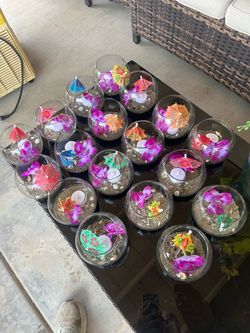 Hawaiian deco ..Tropical Beach Theme Glass Bowl Centerpieces Set