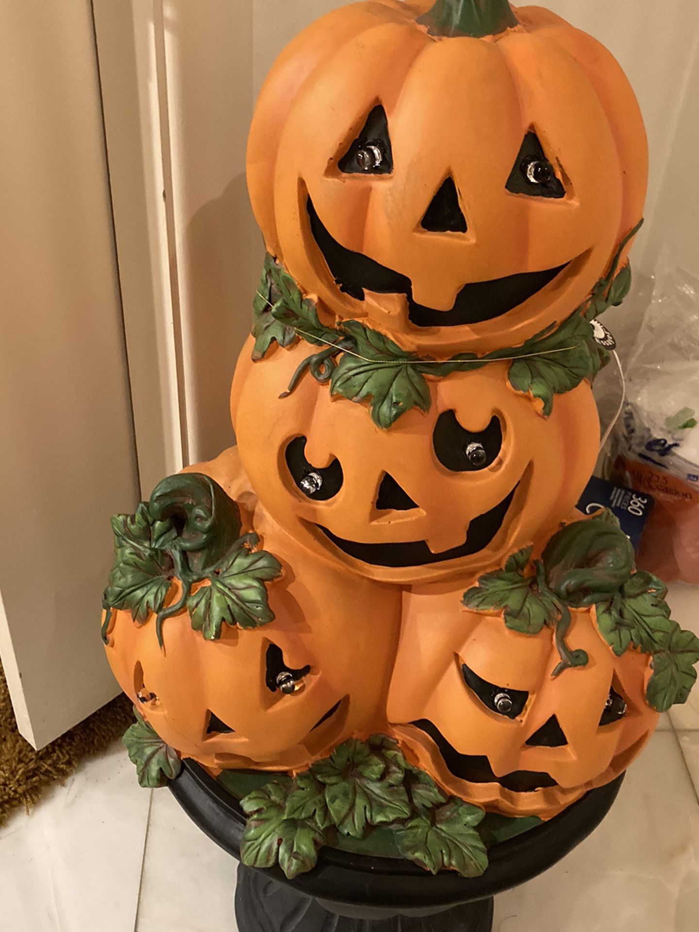 Light up Halloween pumpkin in urn 