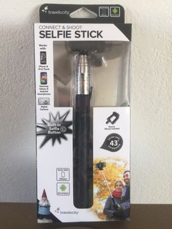 Selfie stick connect & shoot Extra long 43” extension. Works with iPhone, iPod,Samsung Galaxy,Android Smartphones and digital cameras.