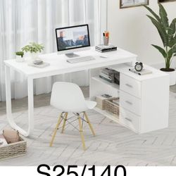 S25🔥55.1" Large L-Shaped Office Desk with 41.3" File Cabinet, Corner Computer Desk with 3 Drawers & 2 Shelves, Workstation Executive Desk with Storag