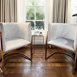 Pair of Modern Velvet Accent Chairs – Brass Cantilever Base