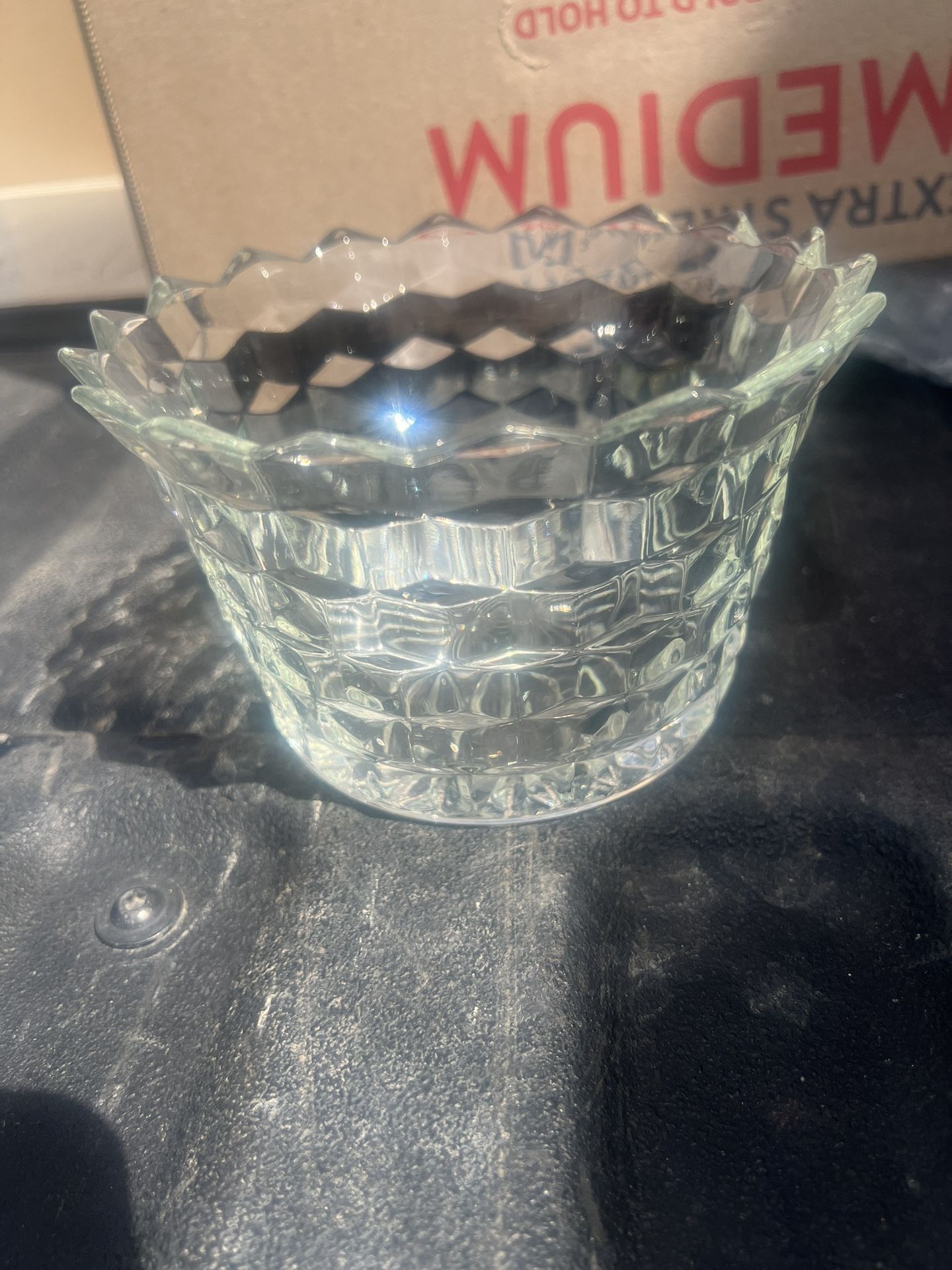 Fostoria American Clear  Glass Trifle Bowl Compote Cube Pattern 6"