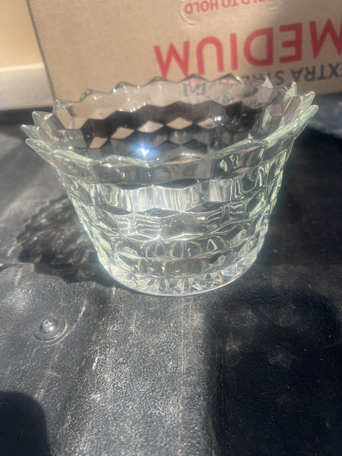 Fostoria American Clear Glass Trifle Bowl Compote Cube Pattern 6"