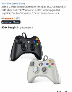 Zamia 2 Pack Wired Controller for Xbox 360, Compatible with xbox 360/PC White Bl