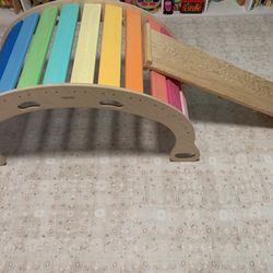XXL Rocker Balance Board & Reversible Ramp Wooden Slide