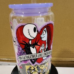 16 Oz Glass Cup (Nightmare Before Christmas Theme)