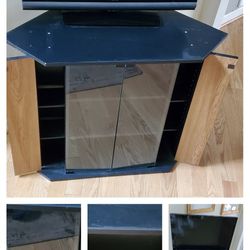 Media Stand With Storage Glass Doors 
