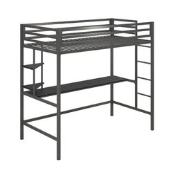 Gray Twin Loft Bed With Desk