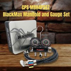 USA PRO HVAC Manifold AC Refrigerant  Gauge CPS BlackMax MBH4P5EZ 2V Manifold R-134A, 22, 404A, 410A Gauges & 5’ Premium BV Hoses for HVAC/Auto AC