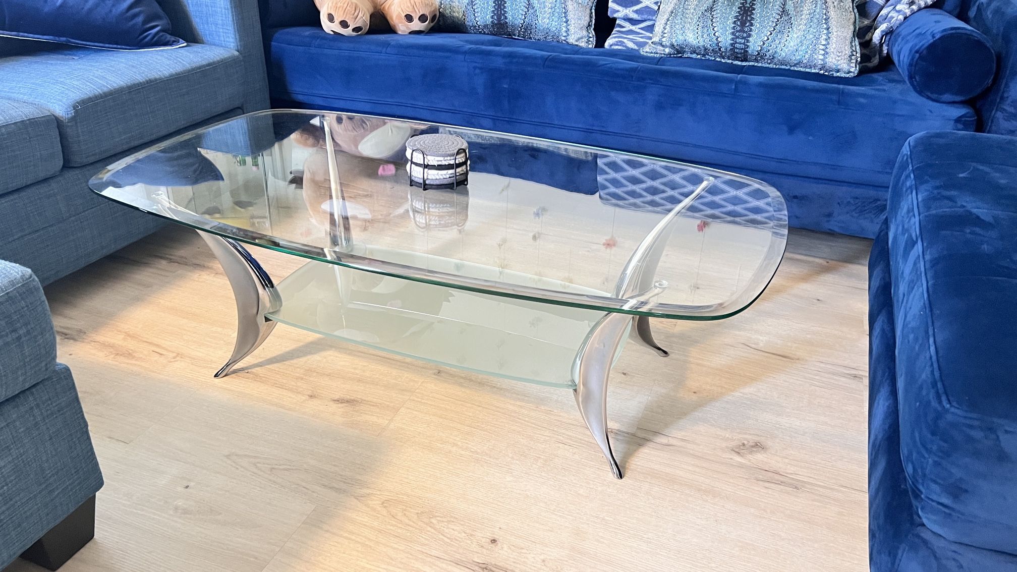 🪞 Modern 2-Tier Glass Coffee Table – 49 x 28 x 15.5”