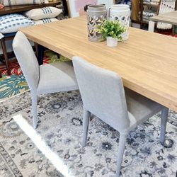 BRAND NEW! Pottery Barn Upholstered Dining Chairs X 2 in Light Gray Soft Fabric (MSRP $849+tax)