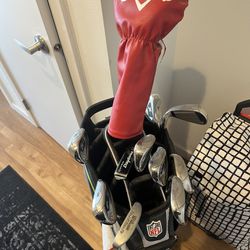 Golf Clubs For Sale: 8 Irons + Driver + 2 Putters + Seahawks Bag + Towel (see Description For More Details)